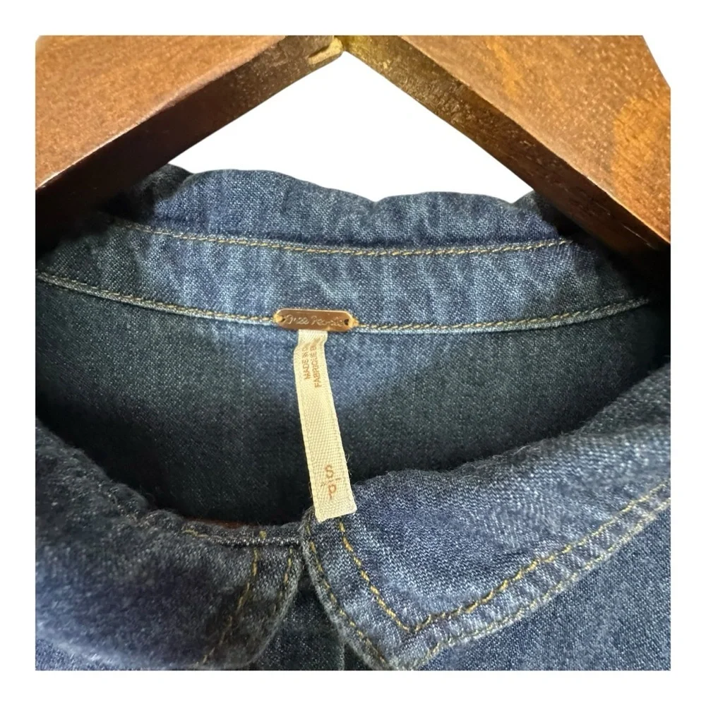 Free People Denim Shirt Dress Tunic Button Front Size Small - Picture 6 of 8